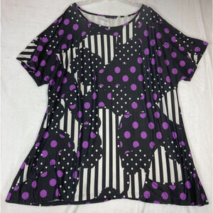 AZALEA by Firmiana Women’s Tunic Top Sz 3X Short‎ Sleeve Blk w/Purple White Dots